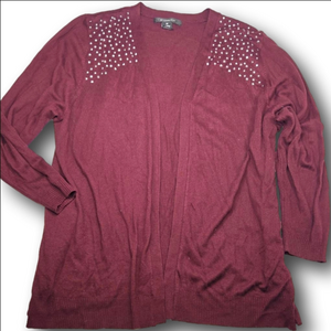 Women's 89th & Madison Burgundy Cardigan with Silver Studs 3X